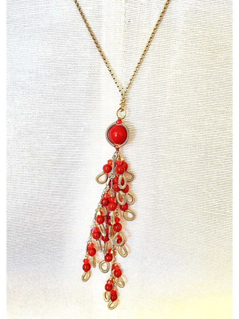 Miguel Ases Gold Filled Chain Coral Ball Necklace